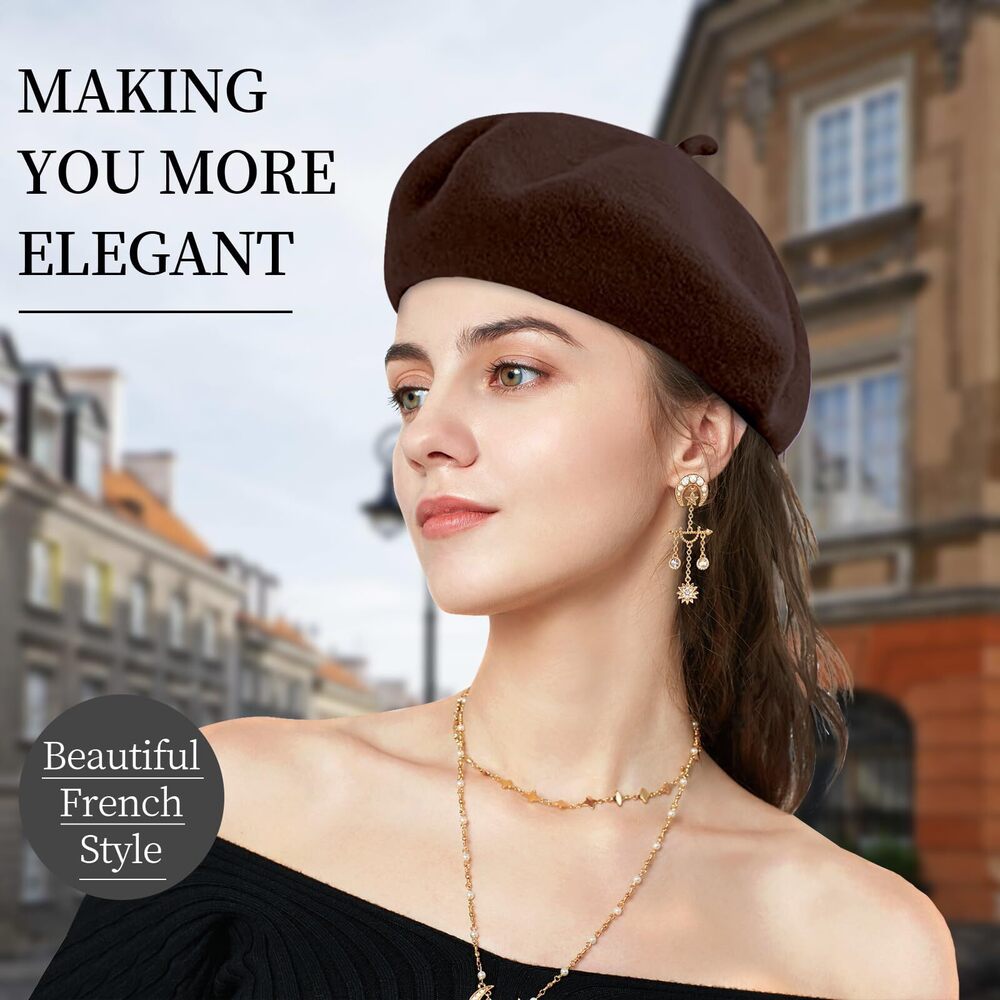 9469 French Beret Hat Wool Blend Artist Hat, Solid Color Classic - Picture 3 of 8